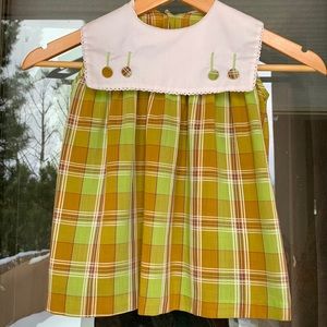 1970 vintage dress approximately 6-12 months, green and brown plaid